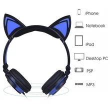 Foldable Flashing Glowing Cat Ear Headphones Cute Gaming Headset Earphone with LED light For PC Laptop Computer Smartphone hair band bluetooth wireless cat ear headphones gaming headset earphone with led light for pc laptop computer mobile phone