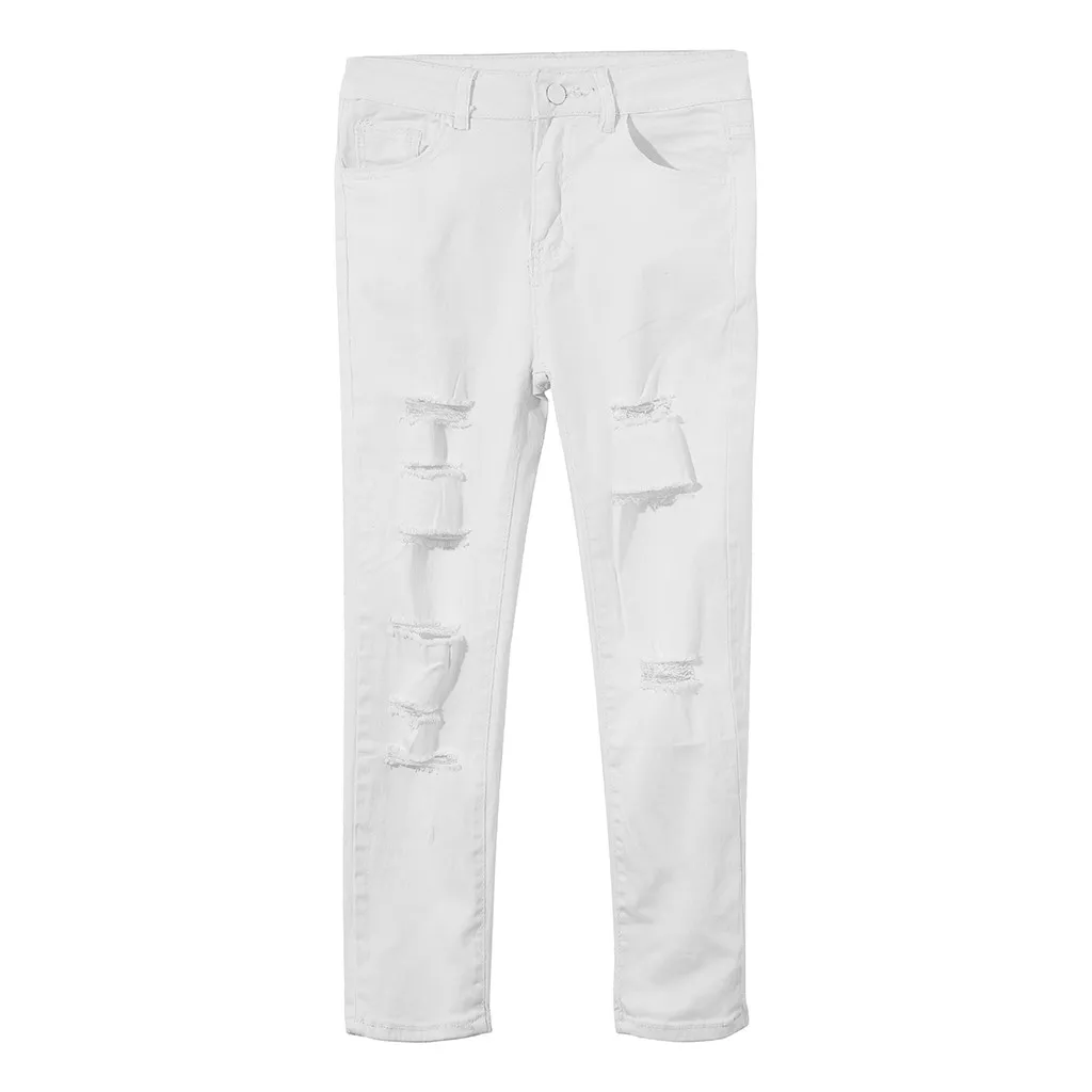 JAYCOSIN женские рваные пышные белые Стрейчевые джинсовые штаны средней высоты с высокой талией, рваные обтягивающие джинсы для женщин, прямые поставки 618W