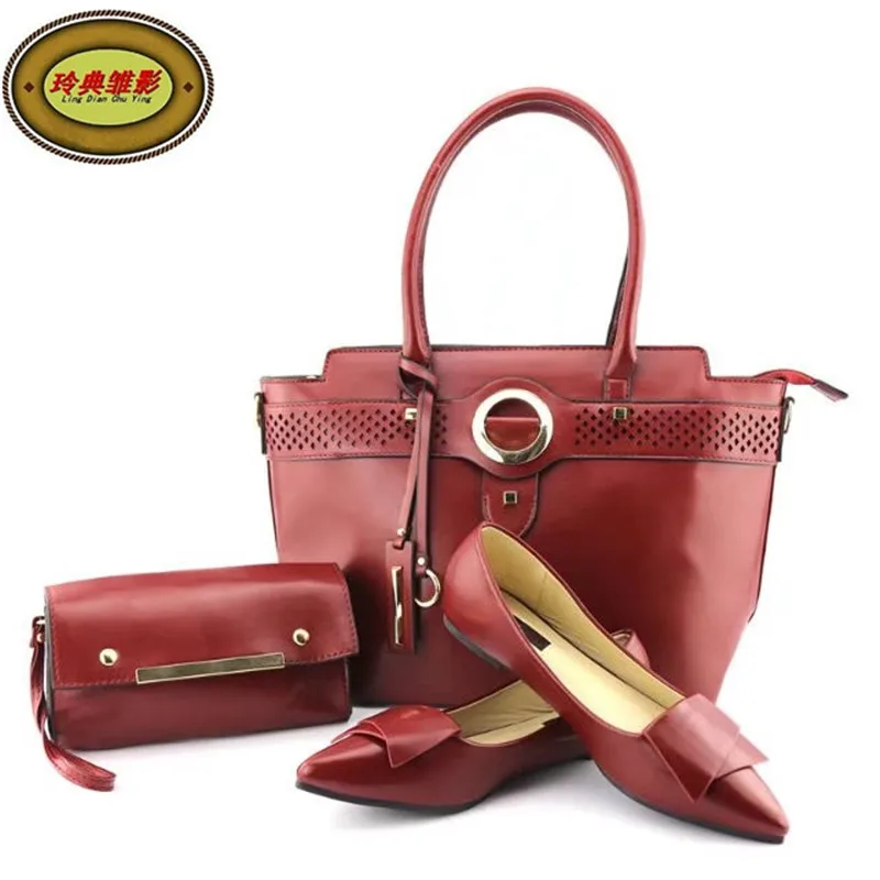 F028 3 Red Fashion Woman Shoes And Bag Set Upscale Comfortable Italian