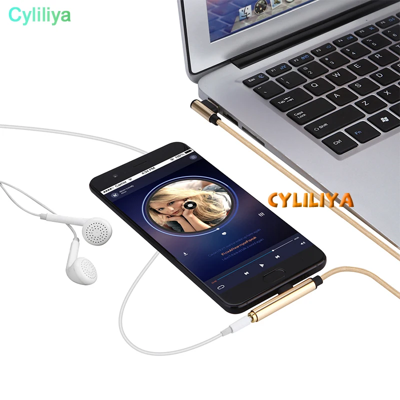 

2 in 1 90 Degree USB 3.1 Type C to 3.5mm Jack Audio USB 2.0 Male Charging Adapter Cable for Samsung S8 Huawei Lenovo