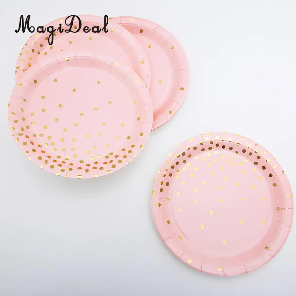 20 Set Glitter Gold Polka Dots Paper Plates and Cups Baby Shower Wedding Birthday Disposable Tableware