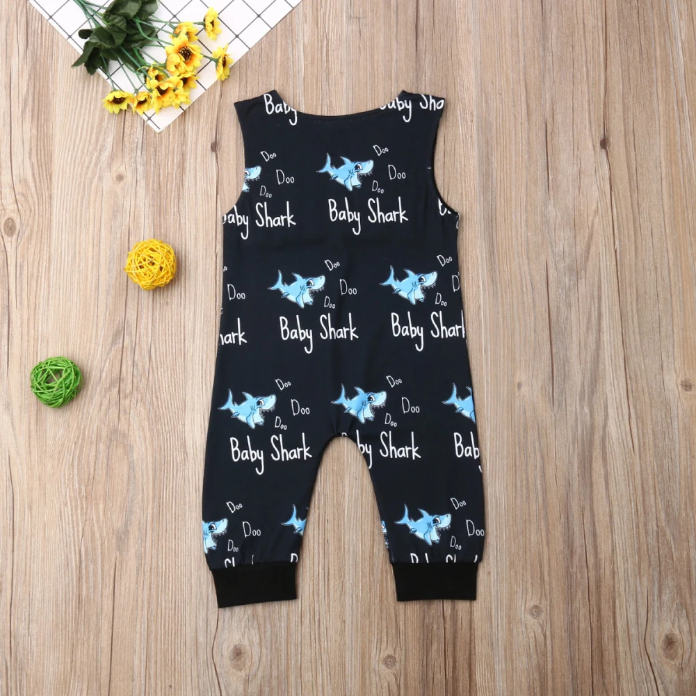 0-24M baby boy romper newborn toddler clothes cotton Sleeveless Shark Rompers Jumpsuit Overall Outfit Sunsuit new clothing