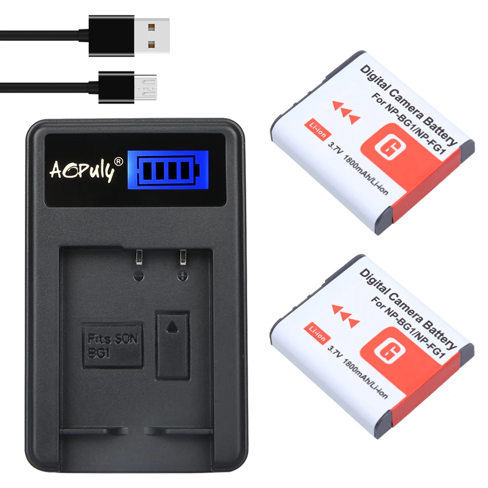 2 шт. аккумулятор NP BG1 + зарядное устройство USB с ЖК дисплеем для Sony камеры W80 W90 W100 W120