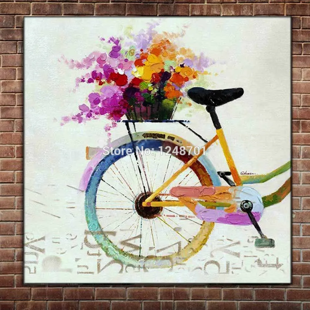 

Hand Painted Abstract Cartoon Bicycle Oil Paintings On Canvas Colorful Bicycle Wall Picture Children's Room Wall Art Home Decor
