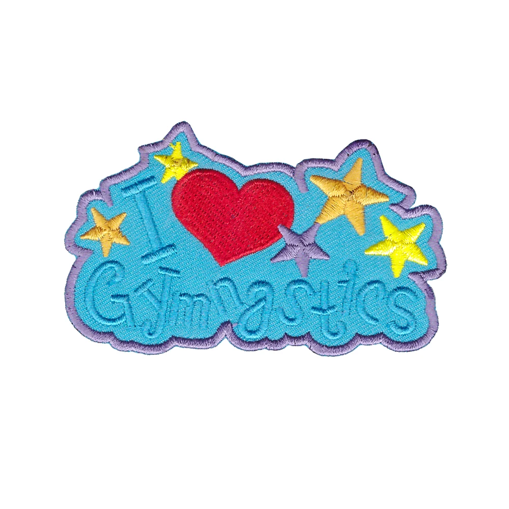 

colorful clothes patches "I LOVE GYMNASTICS" Iron On Embroidered Applique Patch Sports Competition Gym