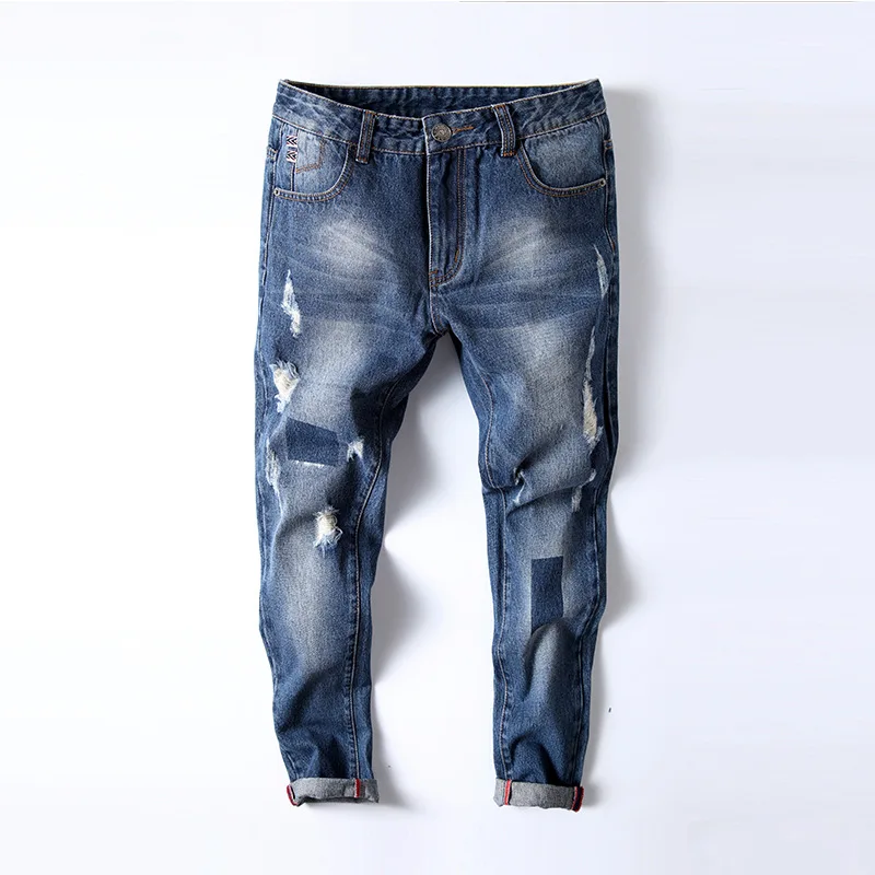 Plus Size Patchwork Man Jeans Cuffs Plus Size Pencil Ankle Length Denim ...