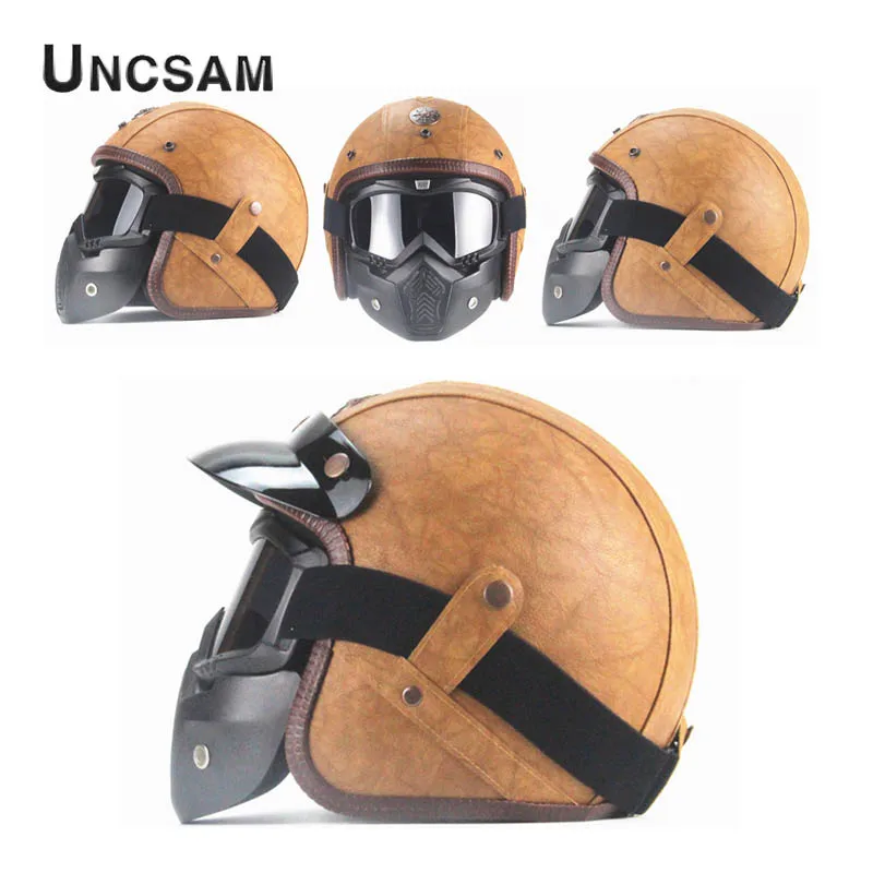 

Four seasons vintage helmet handmade personality retro helmet motorcycle motor car 3/4 leather helmet half helmet men and women