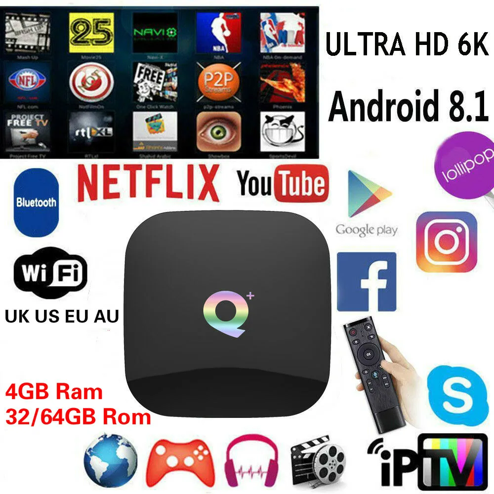 Q Plus Mini Smart TV Box Android 8.1 4GB 32/48GB 64GB H6 Quad Core Movie WIFI 2.4G 6K 3D HD Media Player Set-top Box with Romote