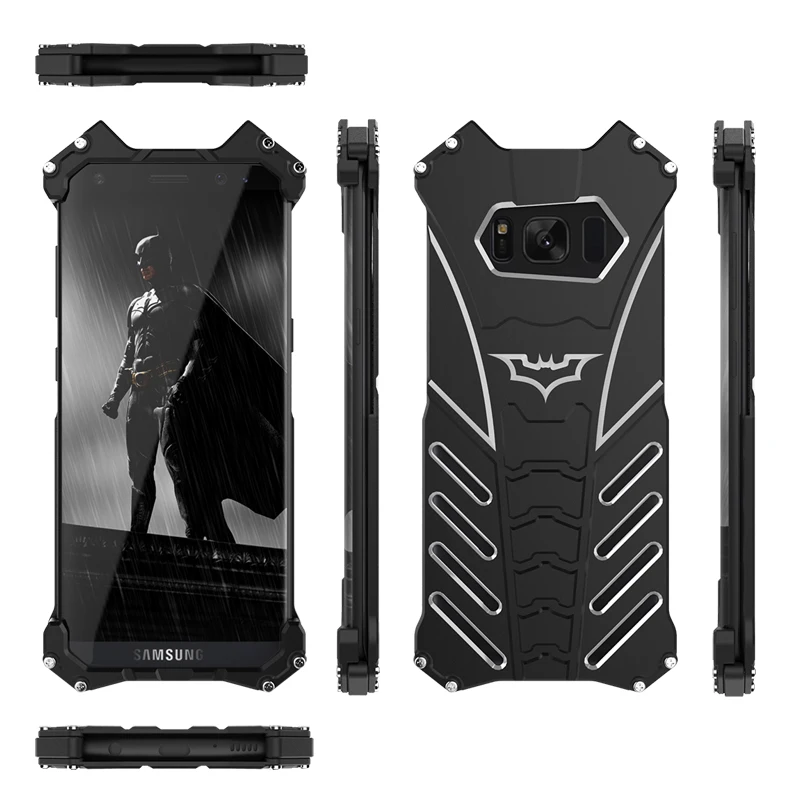 Роскошный металлический защитный чехол R-Just Batman для Samsung Galaxy S8 S7 S6 edge plus NOTE 5 FE C5 C7 C9 Pro, алюминиевый чехол - Цвет: with logo