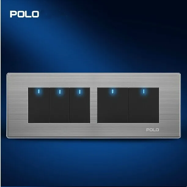 POLO luxury Electrical Wall eu us touch light switches Panel, Tap switch,110~250V,5 Gang 2 Way ...