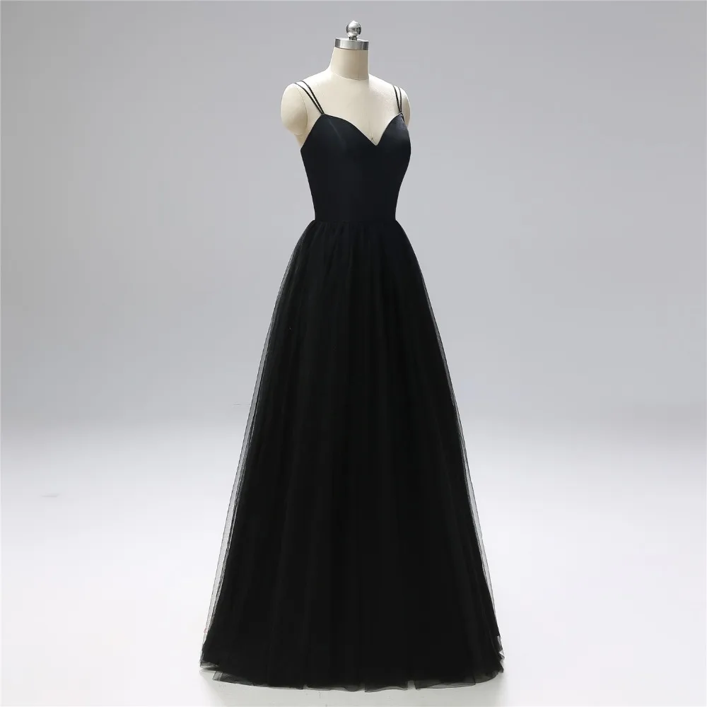 Элегантное Длинное Вечернее платье 2019 черный спагетти ремень vestido de festa трапециевидной формы вечернее платье для выпускного вечера