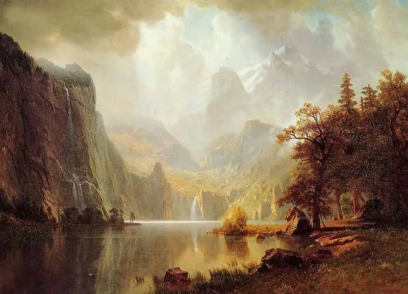 

Huge Oil painting In the Mountains sunrise landscape Albert Bierstadt canvas