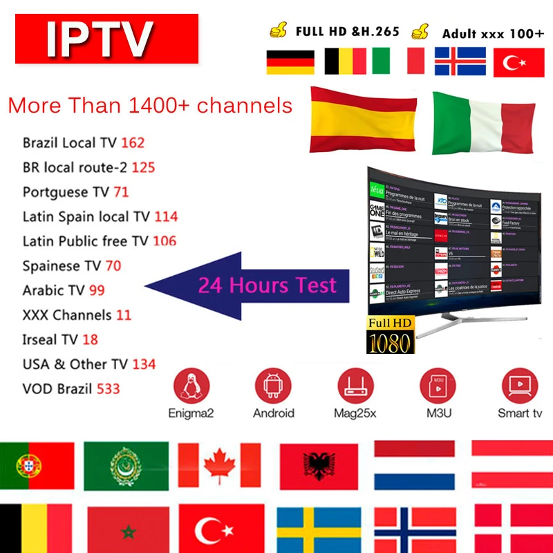 

1 Year Europe IPTV subscription French Dutch Spain Portugal UK arabic iptv sports Support Android m3u enigma2 mag250 Smart TV PC