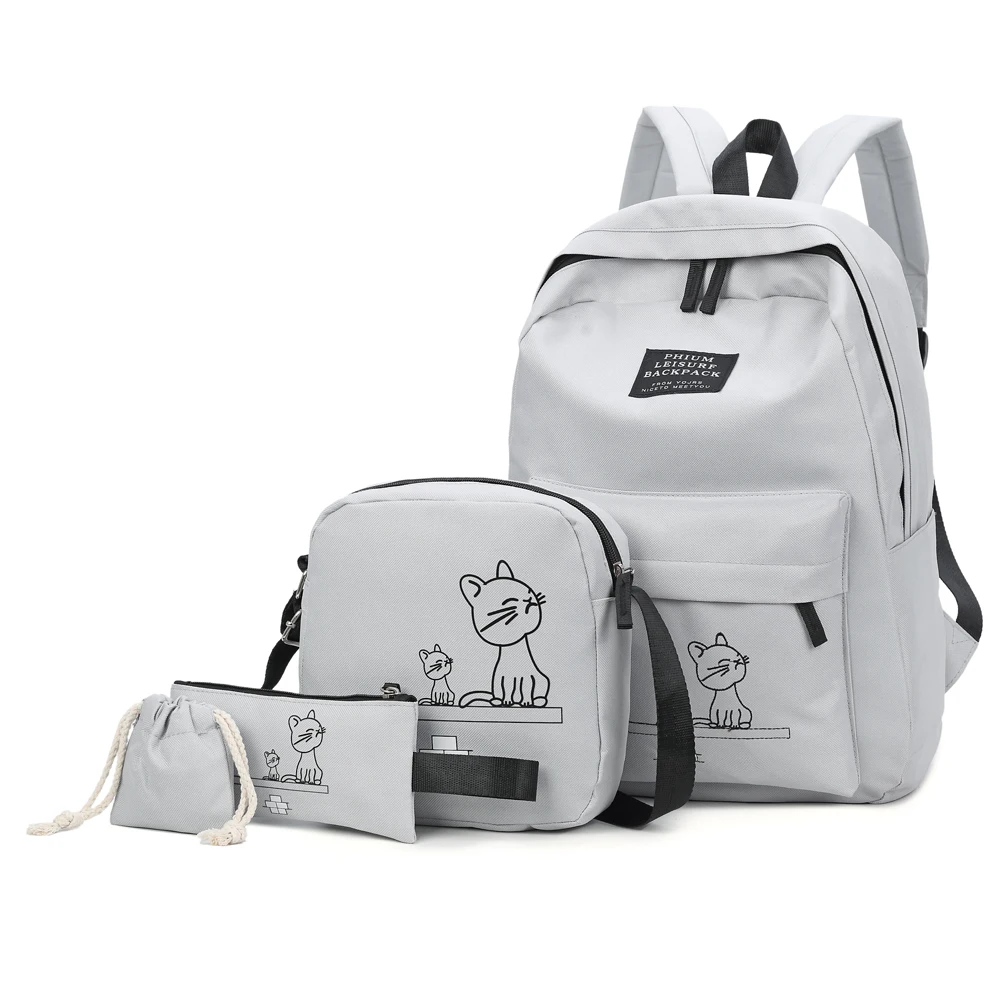 

4PCs/Set School Backpack Book Bags for Students Woman Casual Rucksack Daypack Nylon Laptop Fashion Student s
