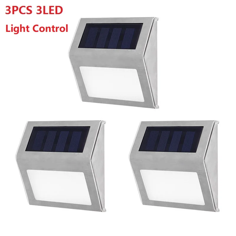 3 светодиодных солнечных лестничных светильников из нержавеющей стали, уличный ночник, Прямая поставка - Испускаемый цвет: 3pcs 3LED