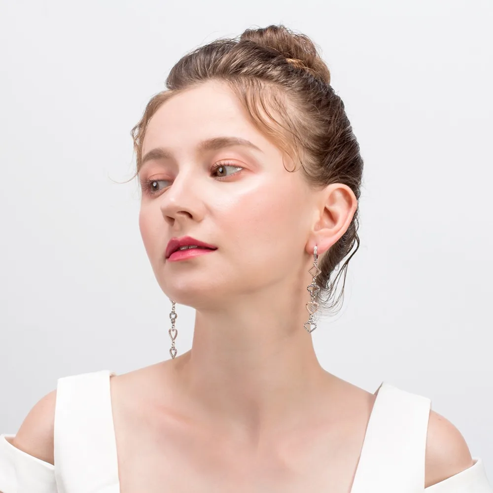 Effie queen Винтажные серьги-кольца для женщин AAA CZ покерный узор 68 мм длинные серьги сердце ювелирные изделия Красный Черный Камень Aretes DE248