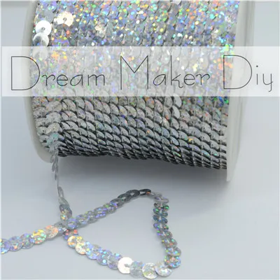 Striscia Di Paillettes Piatte Per Fai-da-te - 6mm X 100 Iarde (91m), Colore Bianco, Per Cucito E Decorazioni