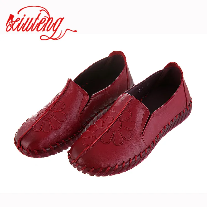 

Xiuteng Woman Cow Leather Flat Loafers Autumn Platform Shoes Breathable Fashion Genuine Leather Leisure Shoes Summer Woman Brand