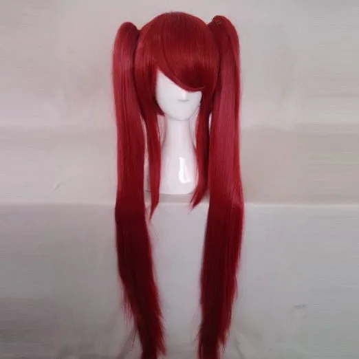Ccutoo красный длинный прямой чип двойной хвостик Косплей парики Peluca термостойкие синтетические волосы