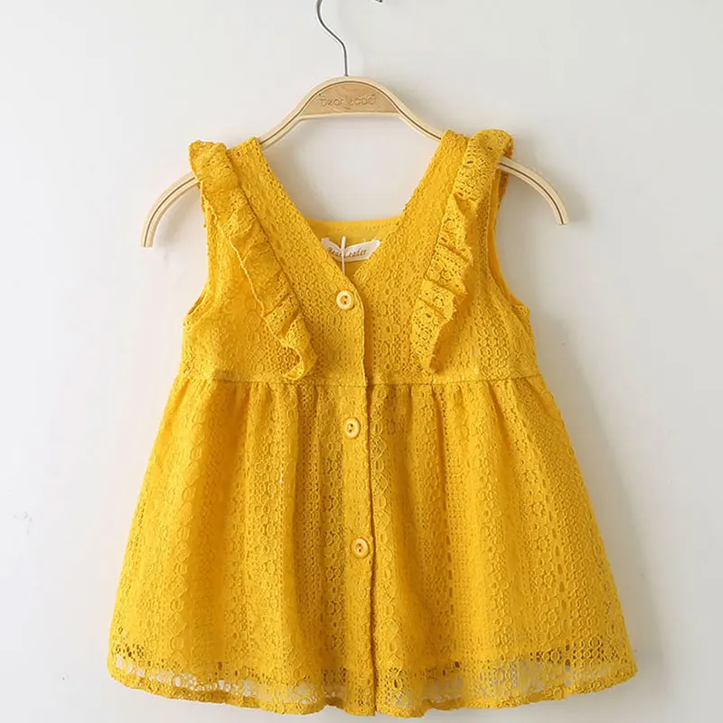 Платья для девочек с рисунком лидера медвежонка платья для дня рождения на девочку летний для новорожденных принцесса кекс полосатый лук платья с длинными рукавами Одежда для малышей - Цвет: ax572 yellow