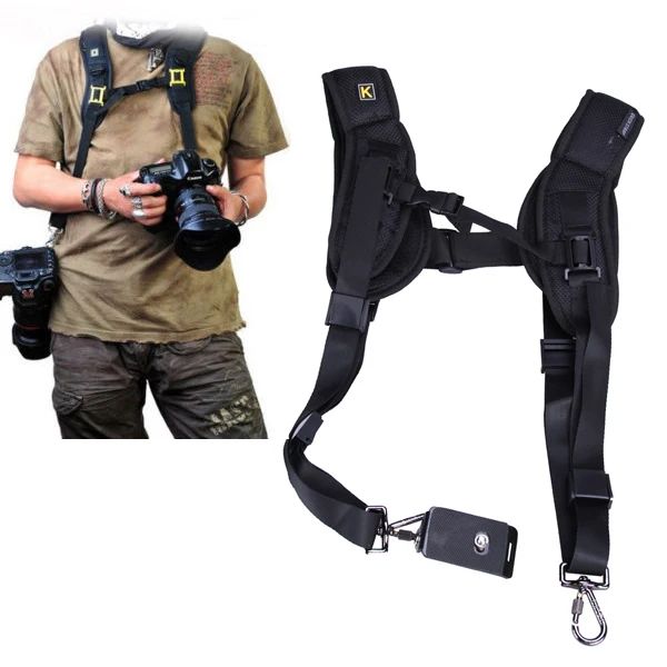 Black Camera Double Shoulder Sling Backpack Belt Quick Rapid Strap for
