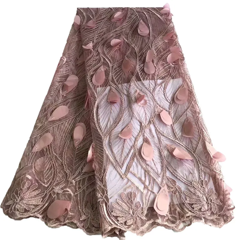 

High Quality 3d African Lace Fabric 2019 Latest Tulle Lace Fabric Blush Pink Embroidered French Net Lace Fabric for Girls X1508
