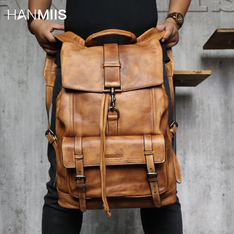 New first layer cowhide large capacity men backpack travel shoulder bag full leather men's laptop b