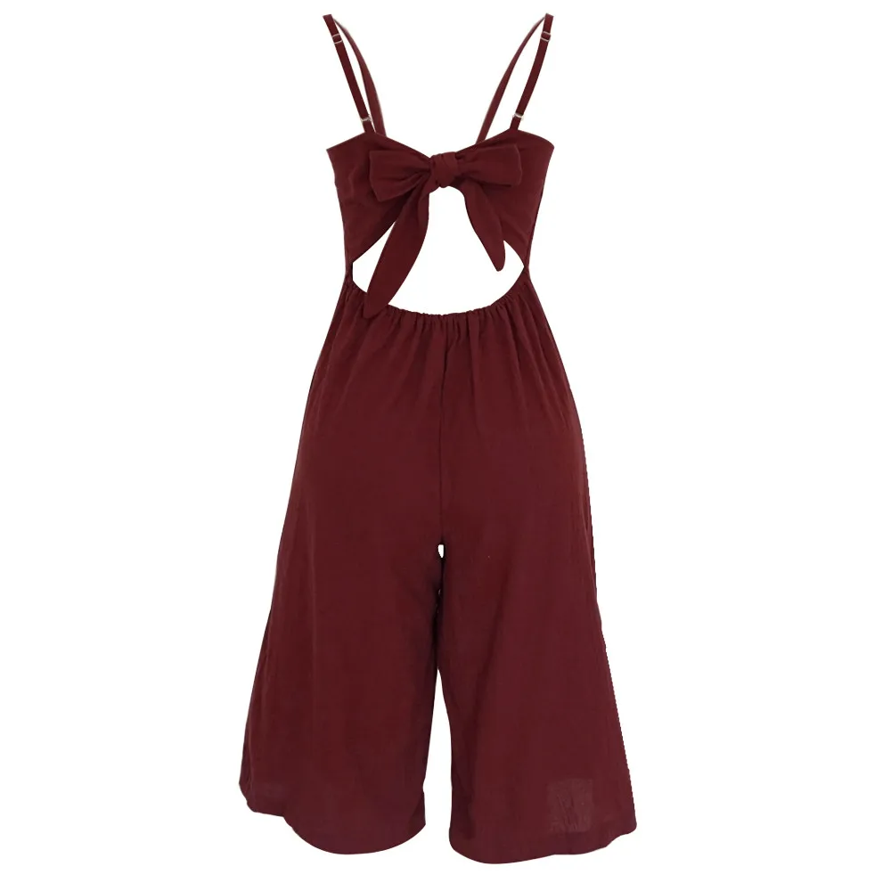 Womens Daily Summer soft and comfortable Strappy Soild Button Long Trouser Playsuits Jumpsuit Rompers L50/0116