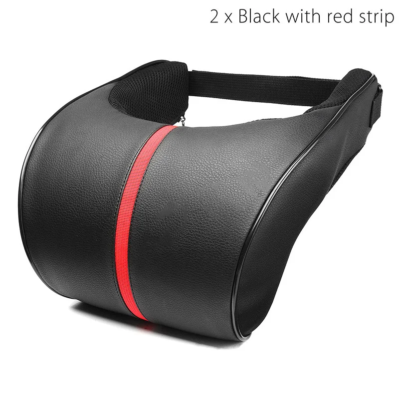 

2 Pieces PU Leather Car Pillows Auto Seat Head Neck Headrest Rest Cushion Black Red Interior Neck Pillows