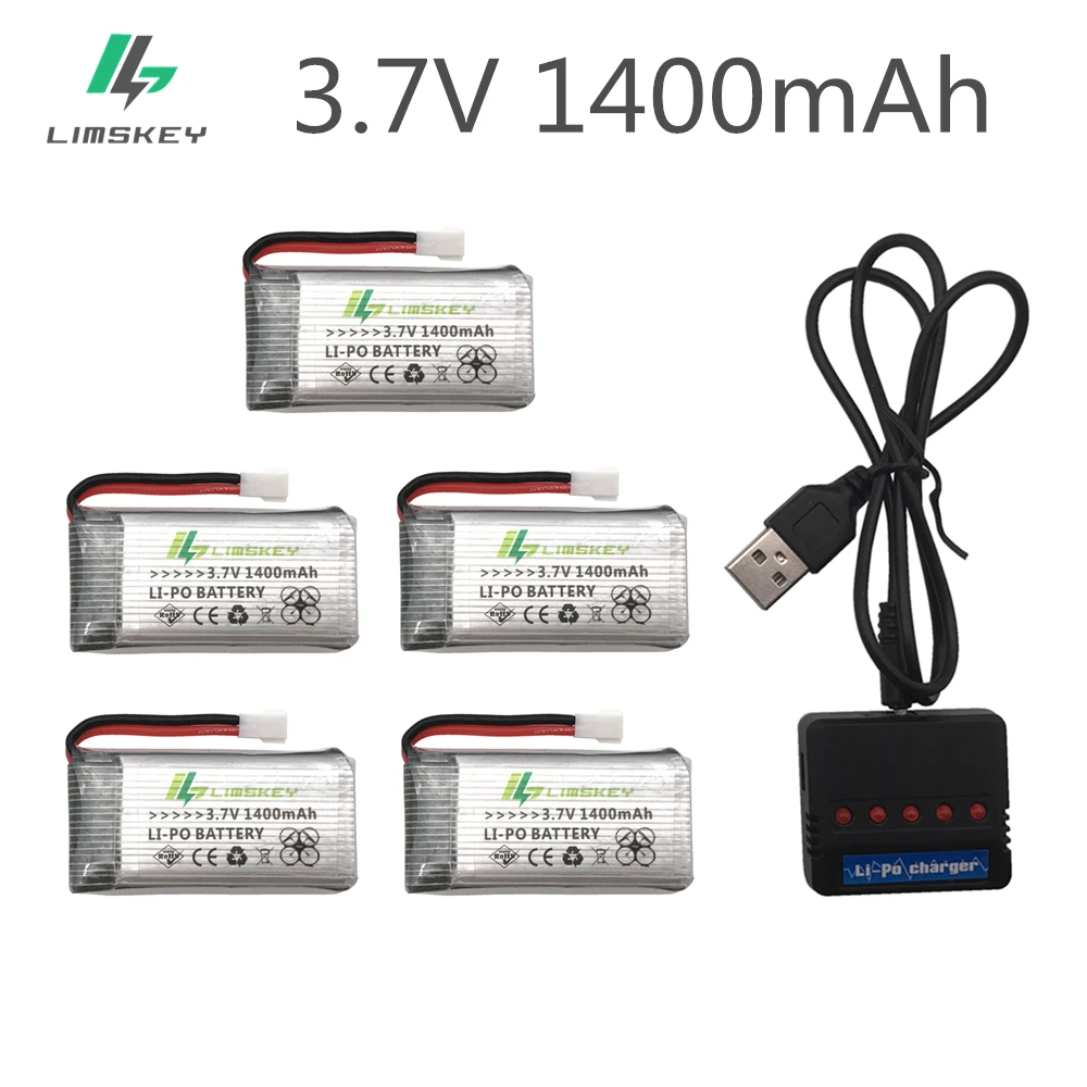 

Second version Limskey 1400mAh 3.7V LiPo Battery for SYMA X5SC X5SW X5HW X5HC X5UW battery with Charger RC Drone 3.7 V 1400 mah