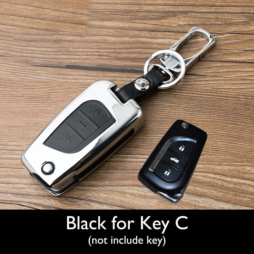 ATOBABI 2 3 кнопки цинковый сплав+ кожаный чехол ключа автомобиля удаленного кожного покрова для Toyota Corolla EX Vios rav4 умный и складные ключи - Название цвета: Black for Key C