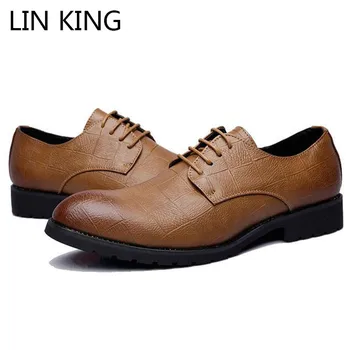 

LIN KING Fashion Plus Size 48 Men Pu Leather Business Casual Shoes Low Top Lace Up Man Dress Shoes Pointed Toe Oxfords For Male