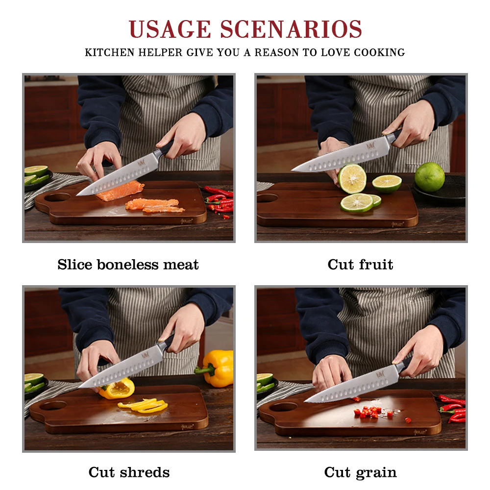 XYj 8 дюймов 7cr17 Нержавеющая сталь шеф повара Ножи Кухня Пособия по кулинарии