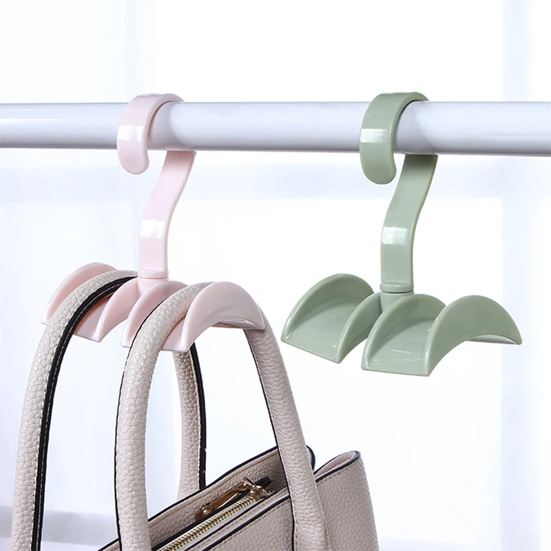 New 360 Degrees Rotated 2 Hooks Wardrobe Handbag Clothes Ties Bag Holder Shelf Hanger Hanging Rack Storage Organizer Hooks