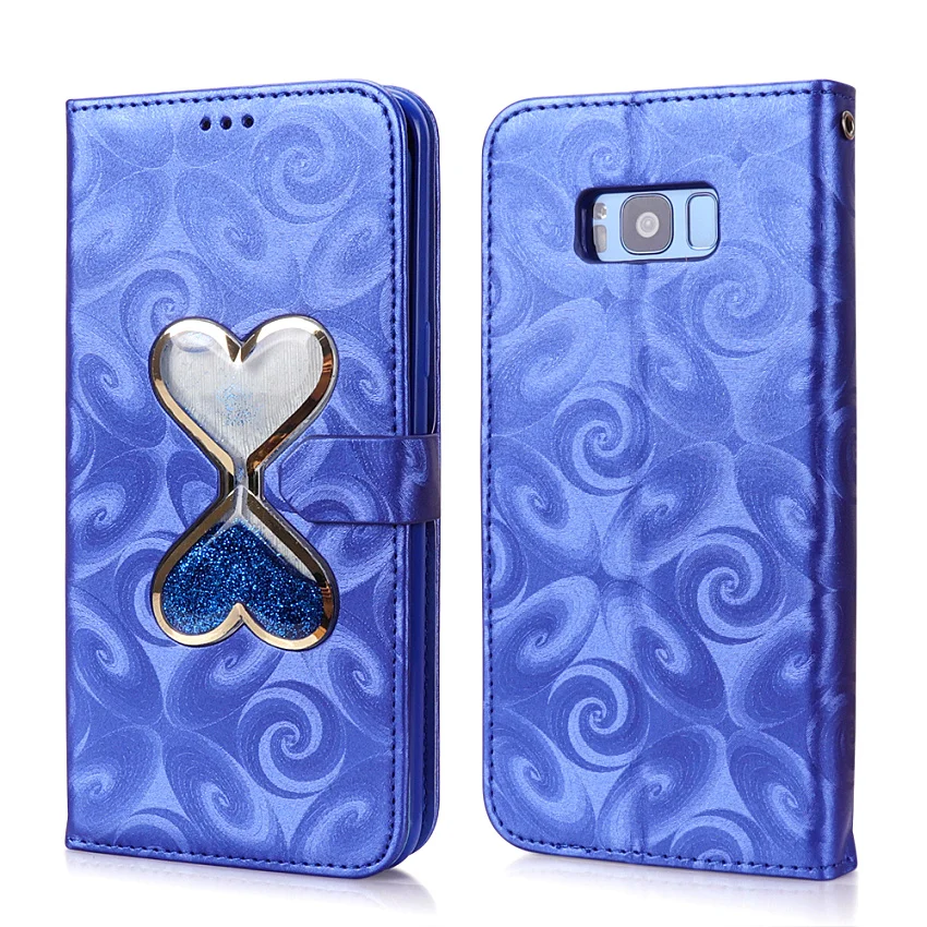 Hourglass Love Heart Quicksand Leather Wallet Case For Samsung Galaxy S8 S9 Plus S5 Mini S7 Edge Magnetic Flip 2 Card Slots Bag (47)