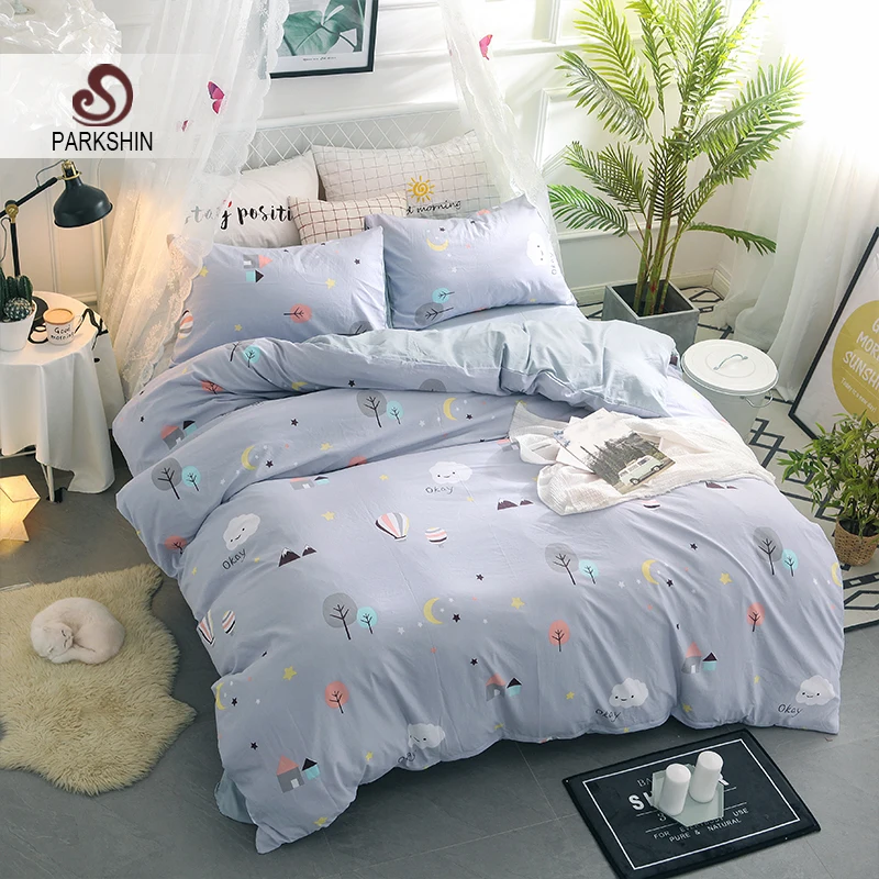 

ParkShin Balloon Cartoon Bedding Set Brown Duvet Cover Bedspread Pillowcase Single Double Queen King Size Bed Linens 3/4PCS