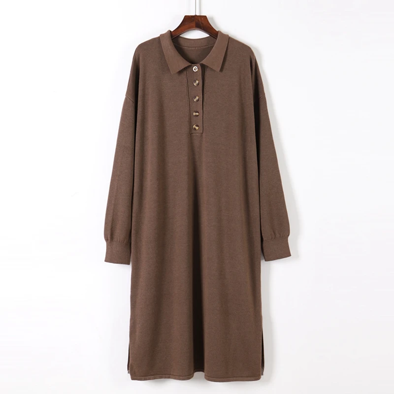 

GIGOGOU Oversize Maxi Women Straight Pullover Sweater Dress Turn Down Collar Autumn Winter Thick Long Dress Loose Knit Dresses