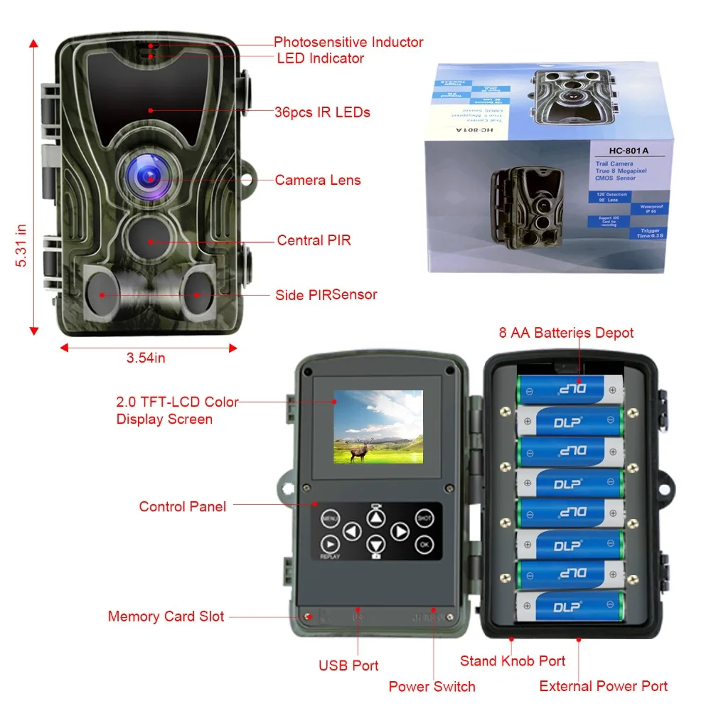 Goujxcy HC801 охотничья камера 16MP Trail ночное видение лес Водонепроницаемая дикой