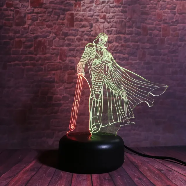 3D USB Star Wars Darth Vader Guerrero Negro lámpara de mesa 7 colores Visual LED estado de ánimo oscurecimiento sueño iluminación noche luz niños juguetes regalo - Imagen 5