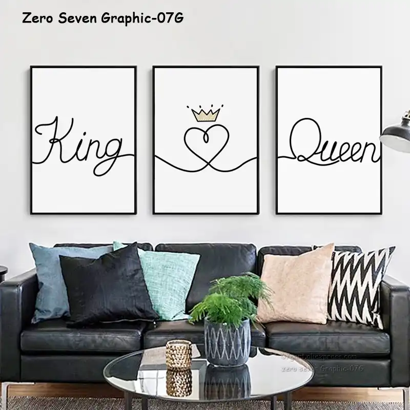 Canvas Painting Black White King Queen Quote Poster Print Bedroom Wall Art Home Decoration