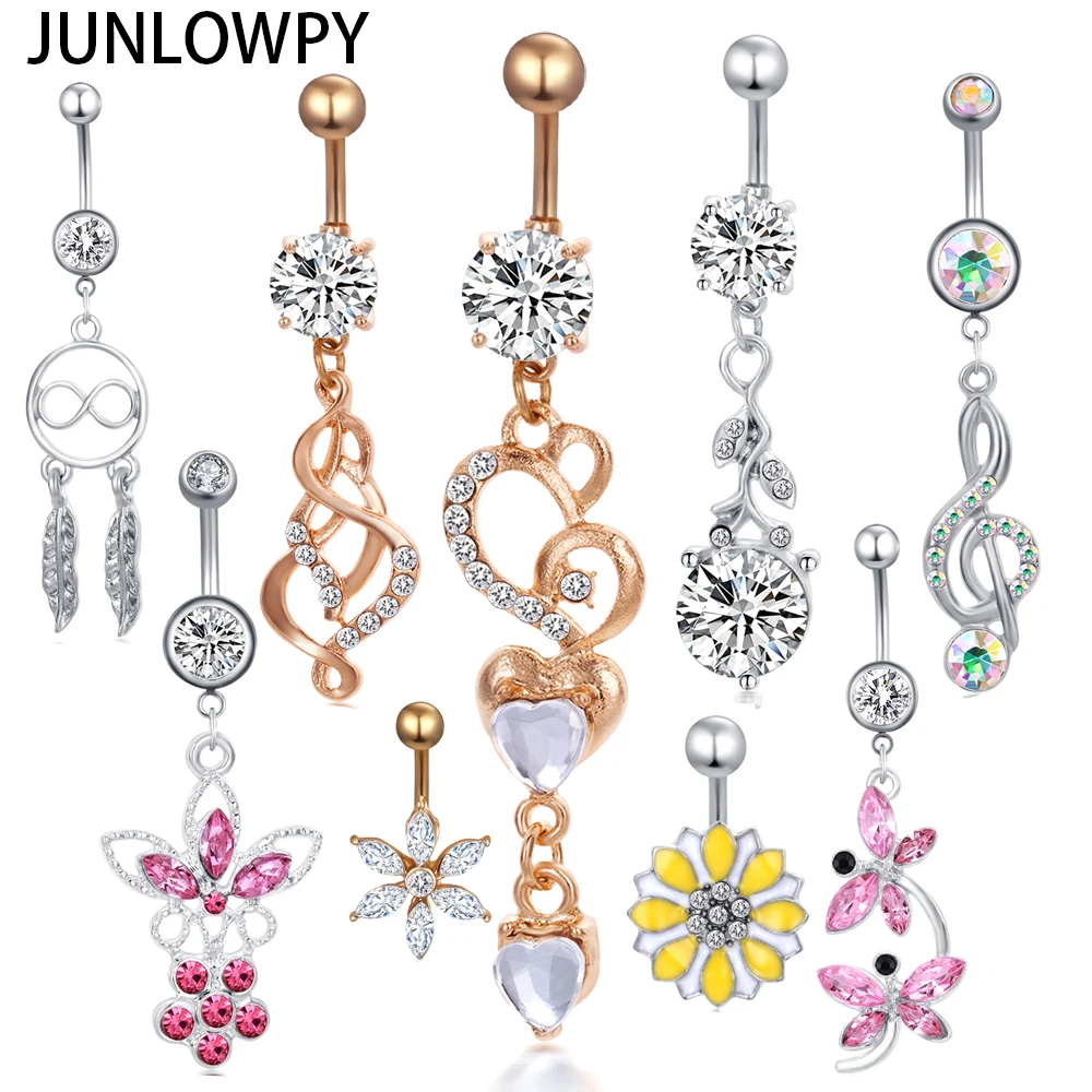 JUNLOWPY 14G Belly Rings Woman Dangle Piercing Summer Fashion Jewelry