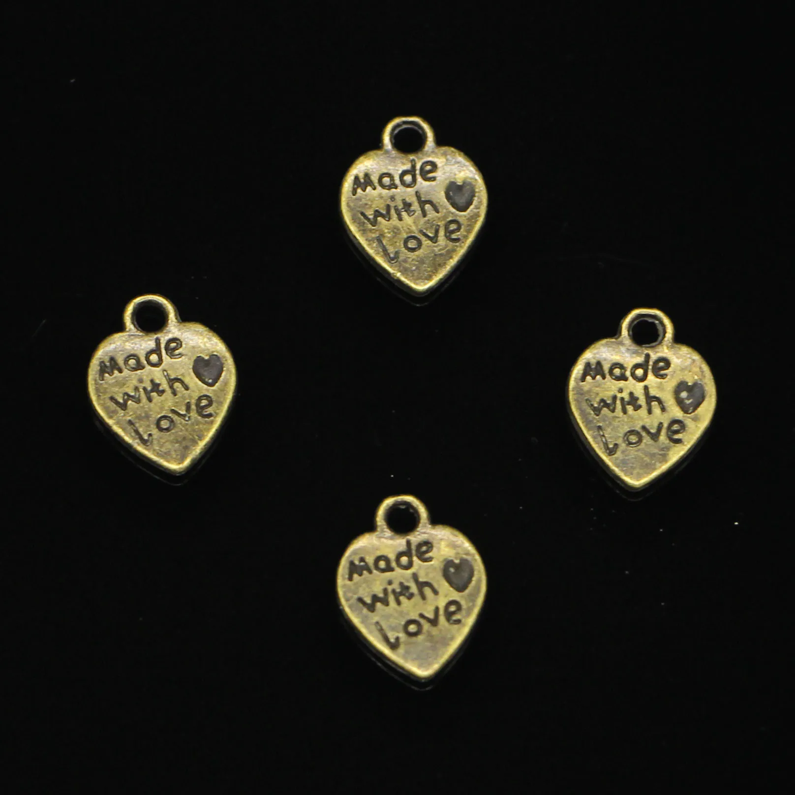 35pcs Antique bronze heart made with love Charms Pendants for Jewelry 