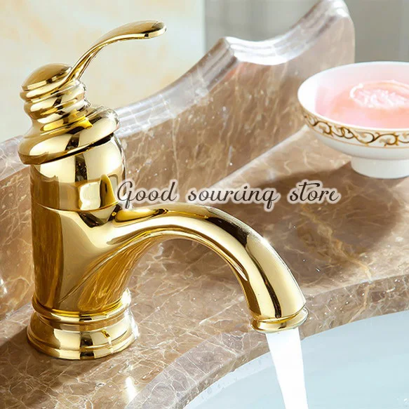 

single handle hot cold water golden bathroom basin faucet
