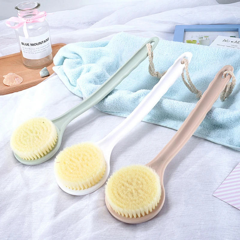 ثلاثة ألوان حمام تدليك فرشاة النايلون صوف ناعم طويل مقبض فرك الظهر تدليك الظهر تدليك شنقا حفرة تصميم الحمام أدوات