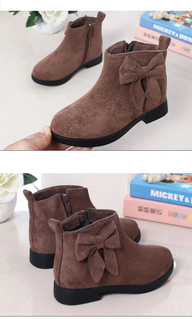 Spring Autumn Teens Girls Bowknot Rubber Leather Martin Boots For Girls Pink black Rome Ankle Princess Boots Shoes New