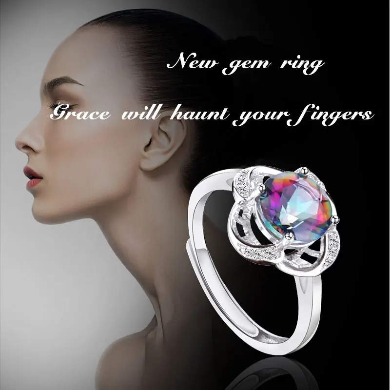 NYMPH Natural Gemstone Rings Fine Jewelry For Women 925 Sterling Silver Fire Mystic Topaz Crystal Rings Wedding Gift T240J