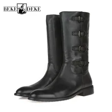 Лидирующий бренд; мужские зимние мотоциклетные ботинки до середины икры в военном стиле; обувь для верховой езды из натуральной кожи на среднем каблуке с пряжкой; рабочие ботинки в армейском стиле