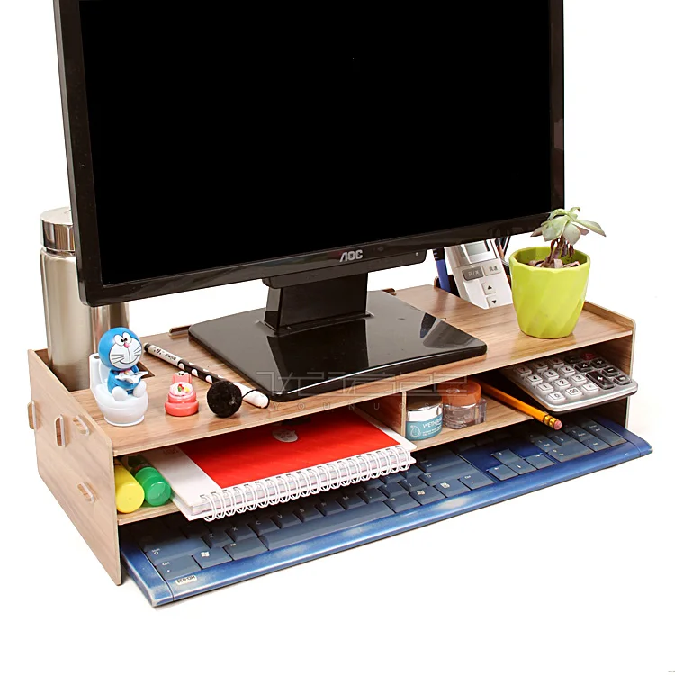 Desktop Stand, Wooden Monitor Riser TV Stand, with Slots ...