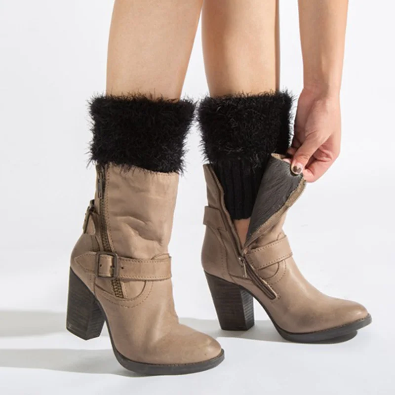 Fashion Design Women Leg Warmer Solid Warm Short Boot Cuffs Comfortable Winter Knitted Leg Warmer 7 Colors Faux Fur Leg Warmers (15)