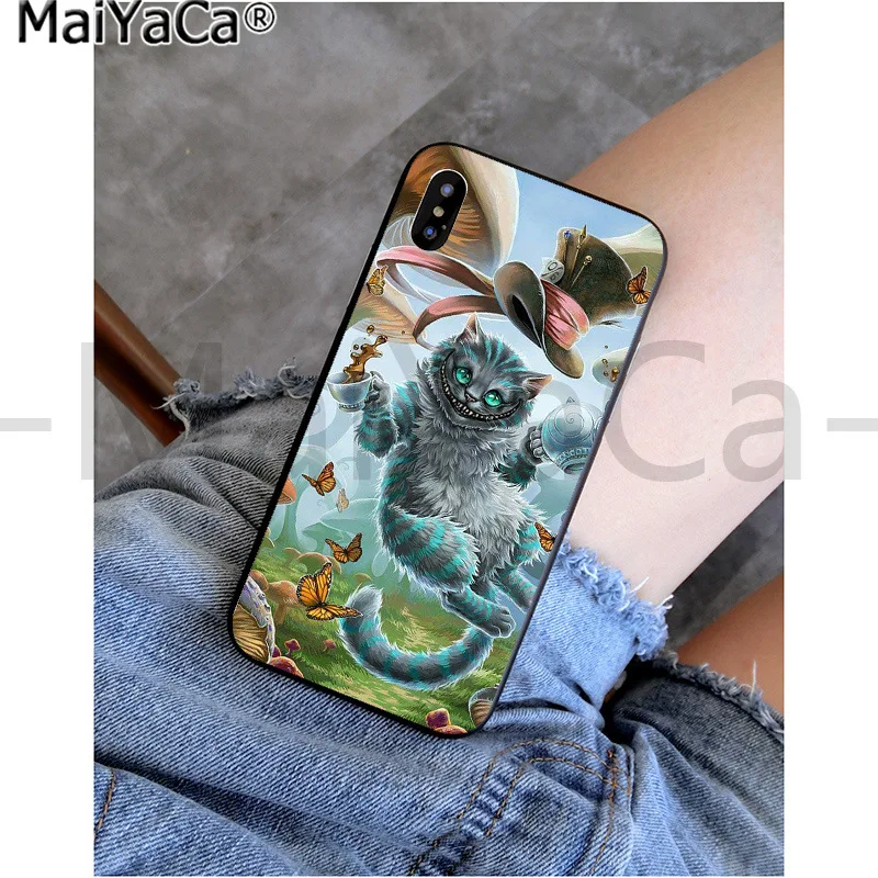 Черный чехол MaiYaCa Alice in Wonderland cat из ТПУ для iphone 11 pro X XS MAX 66S 7 7plus 8 8Plus 5s XR - Цвет: A13